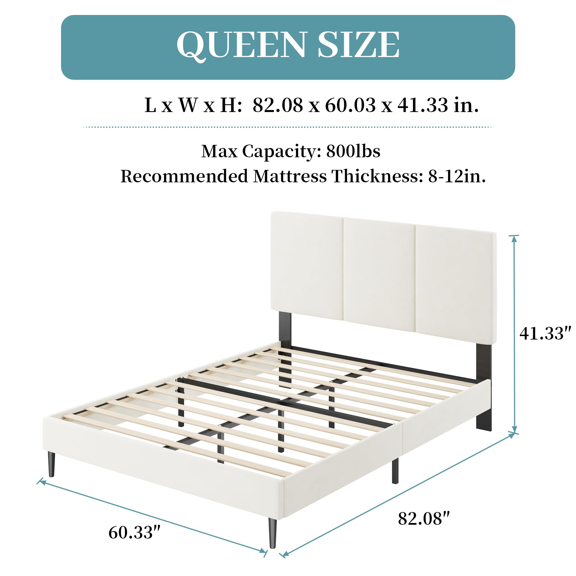 Queen Upholstered Bed Frame with Headboard