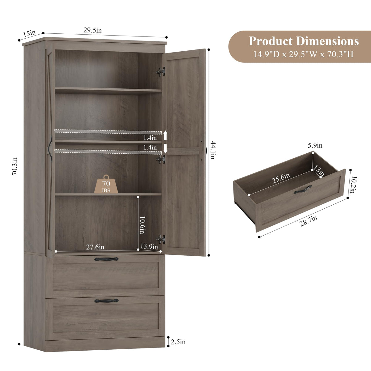 Farmhouse Pantry Cabinet with Drawers