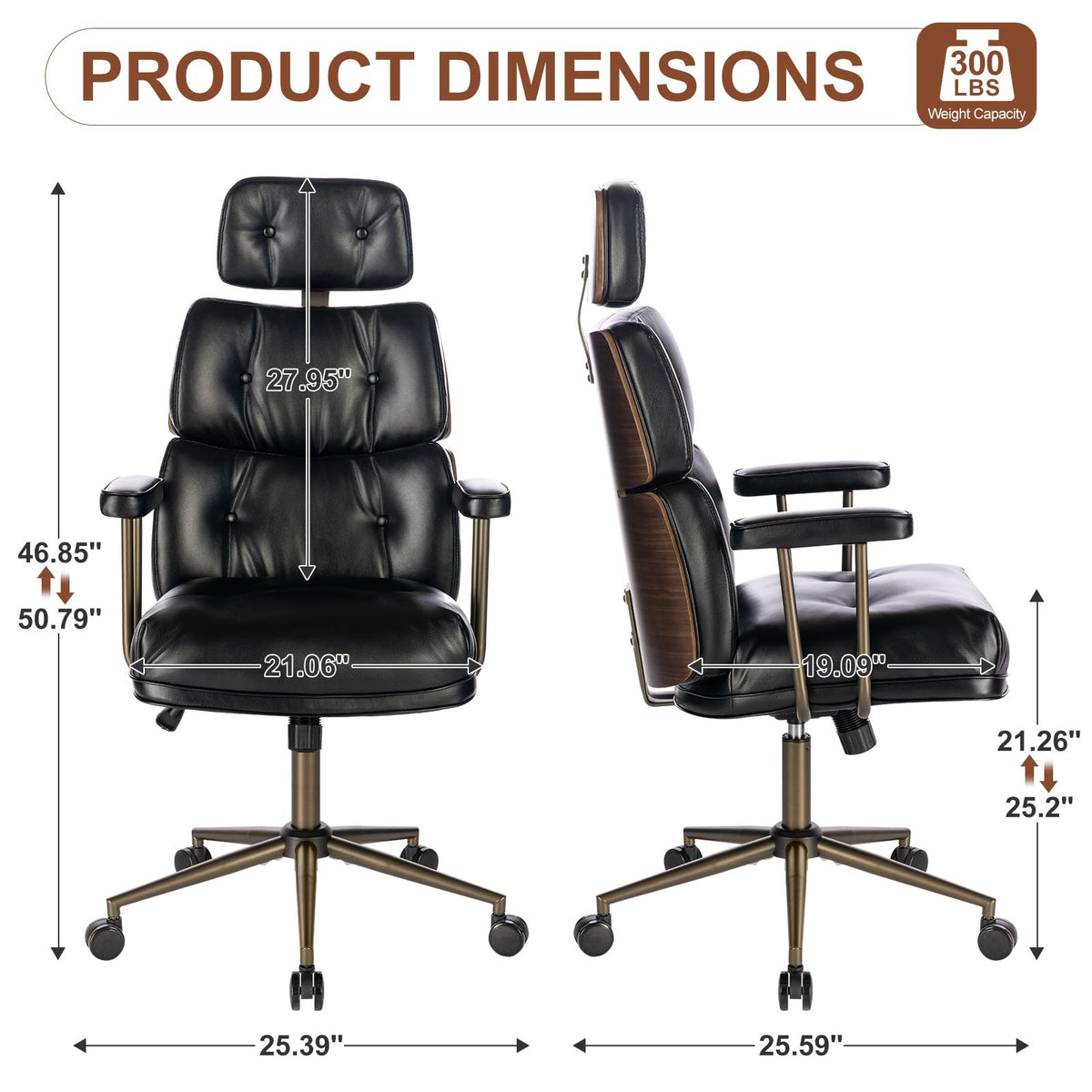 BERYTH Mid-Century Modern Ergonomic Office Chair, High Back Headrest, Black