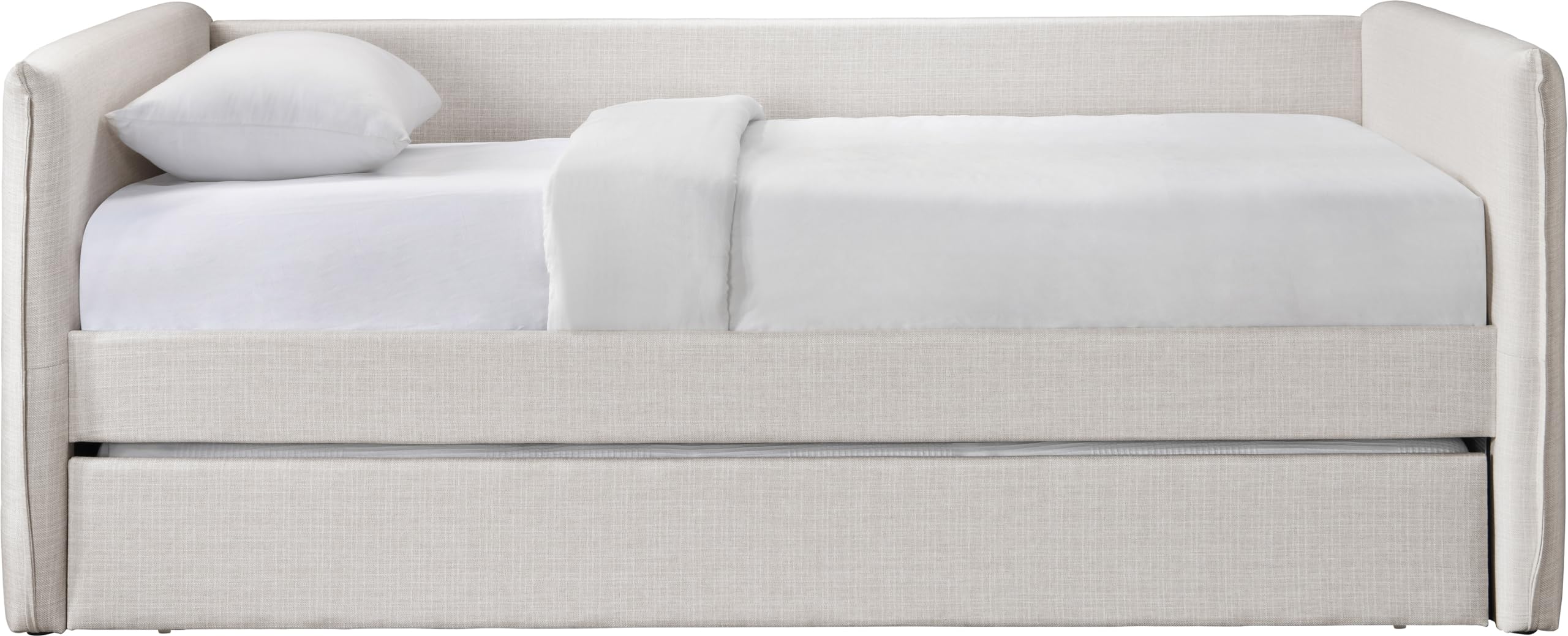 Meridian Furniture ColtonCream-T Colton Collection Modern | Contemporary Twin Daybed with Soft Cream Durable Linen Textured Fabric, Twin Trundle, 84.5" W x 45" D x 32" H, Cream