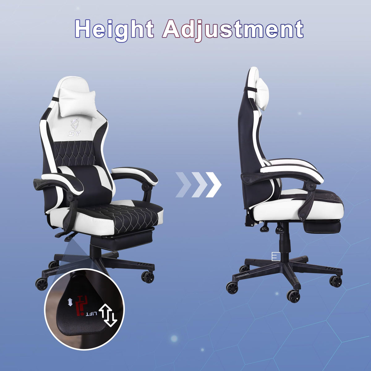 Gaming Chair with Footrest and Massage Support