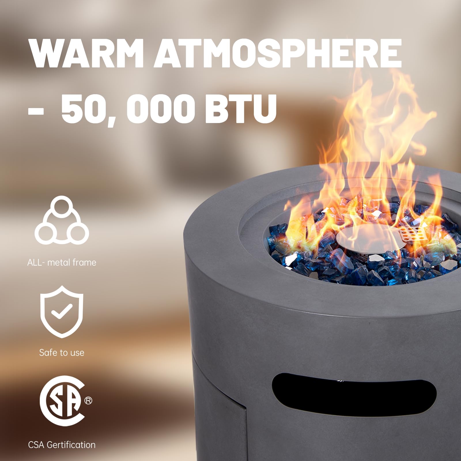Propane Fire Column with Side Table