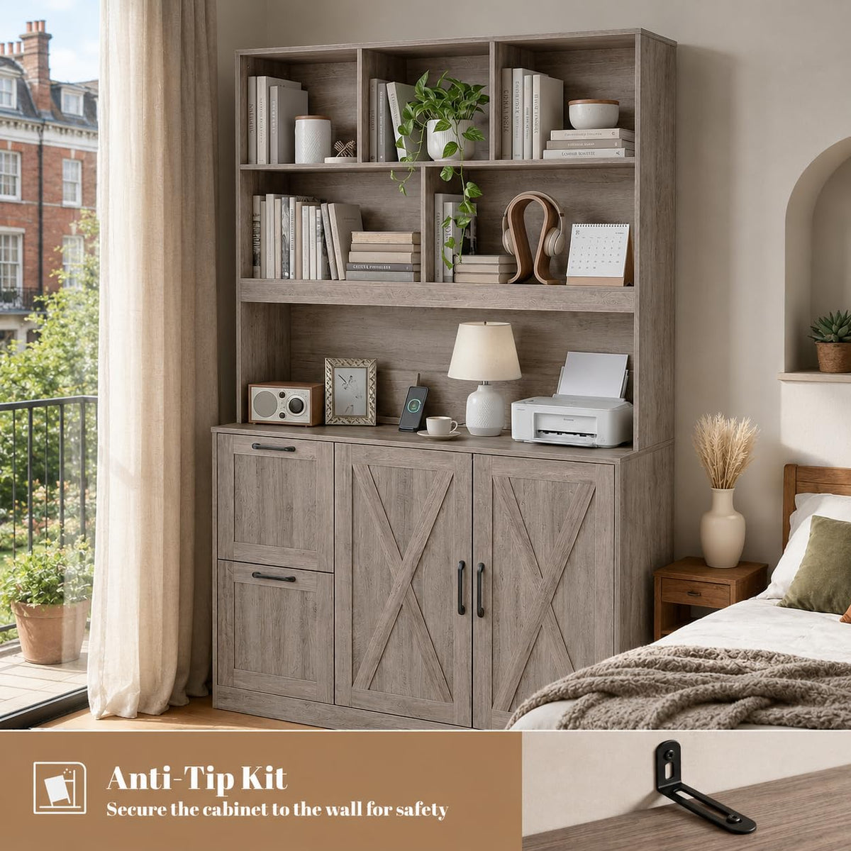 Bookshelf with File Drawers & Power Outlets