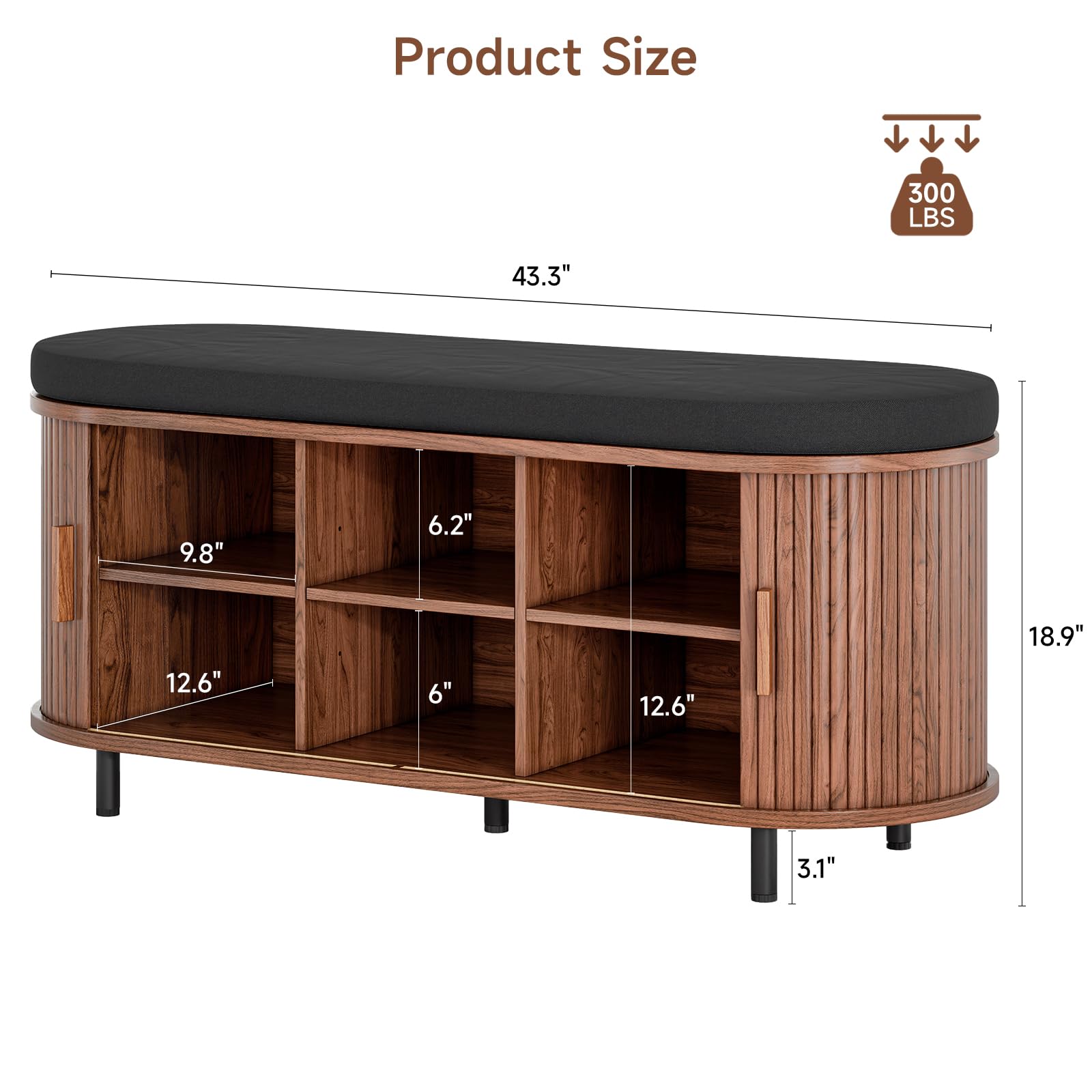 43" Fluted Shoe Storage Bench with Cushion