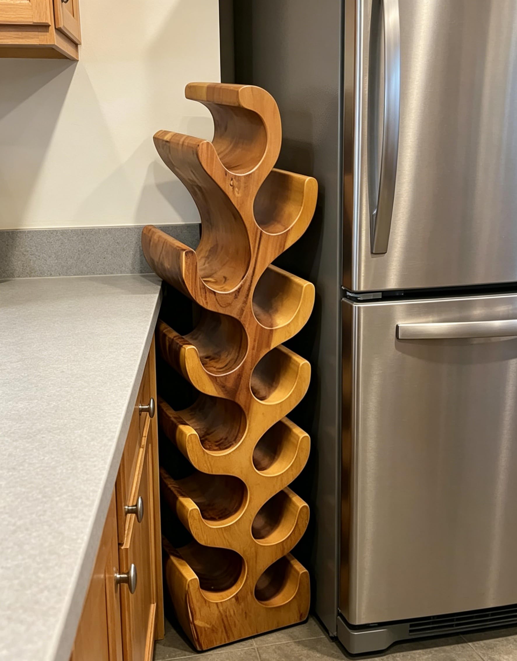 Greenage 12-Bottle Wine Rack Floor Standing, 10.2" Wide Narrow Solid Wood Wine Holder for Small Spaces, Rustic Acacia Tall Wine Shelf for Kitchen, Pantry, Bar, Home Decor, Natural Tan