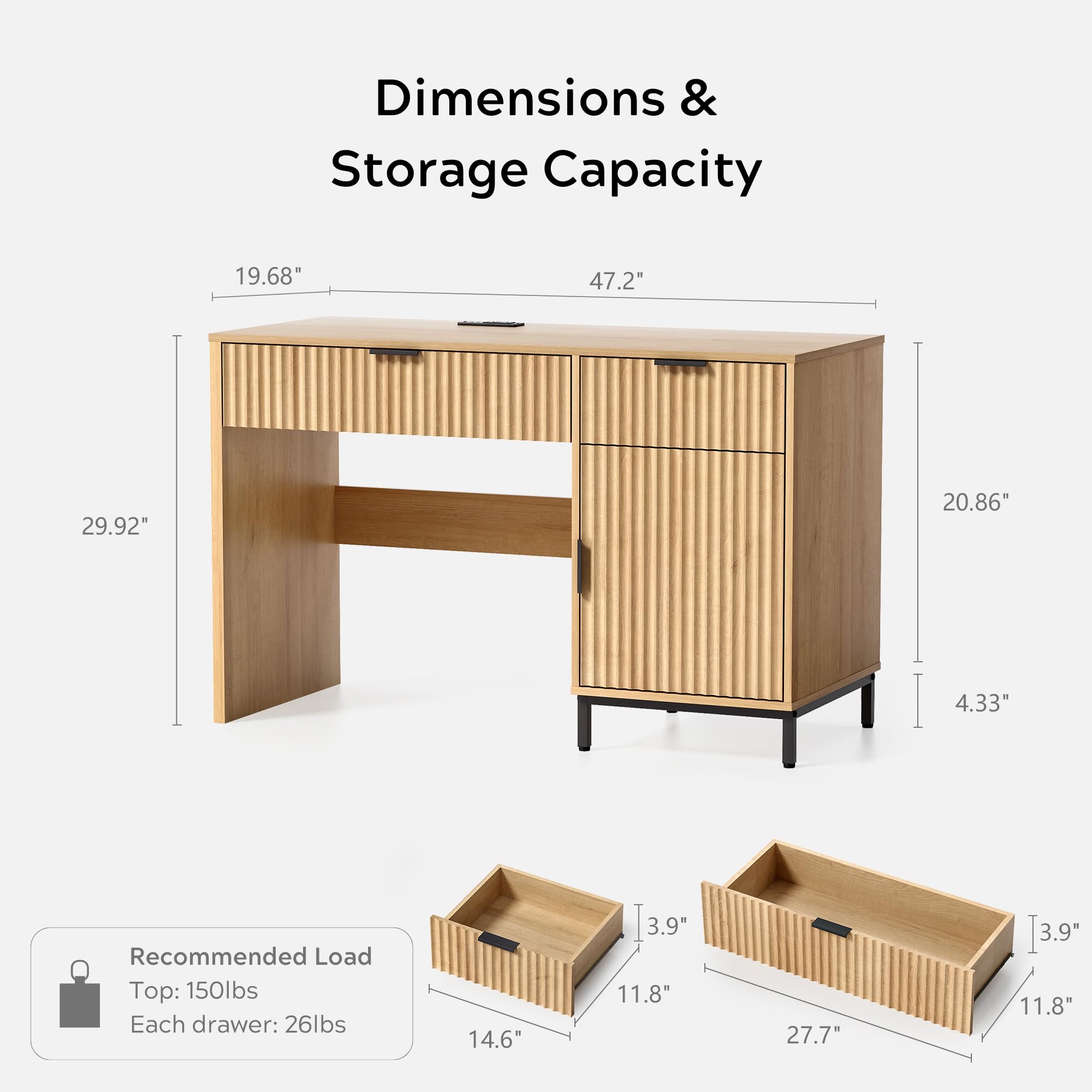 47" Fluted Computer Desk with Drawers & Cabinet