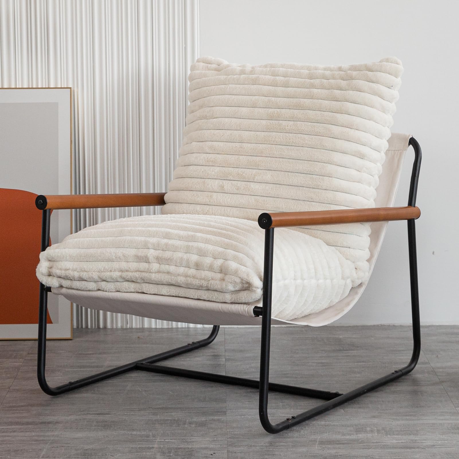 Sherpa Accent Chair with Beech Wood Arms & Metal Frame