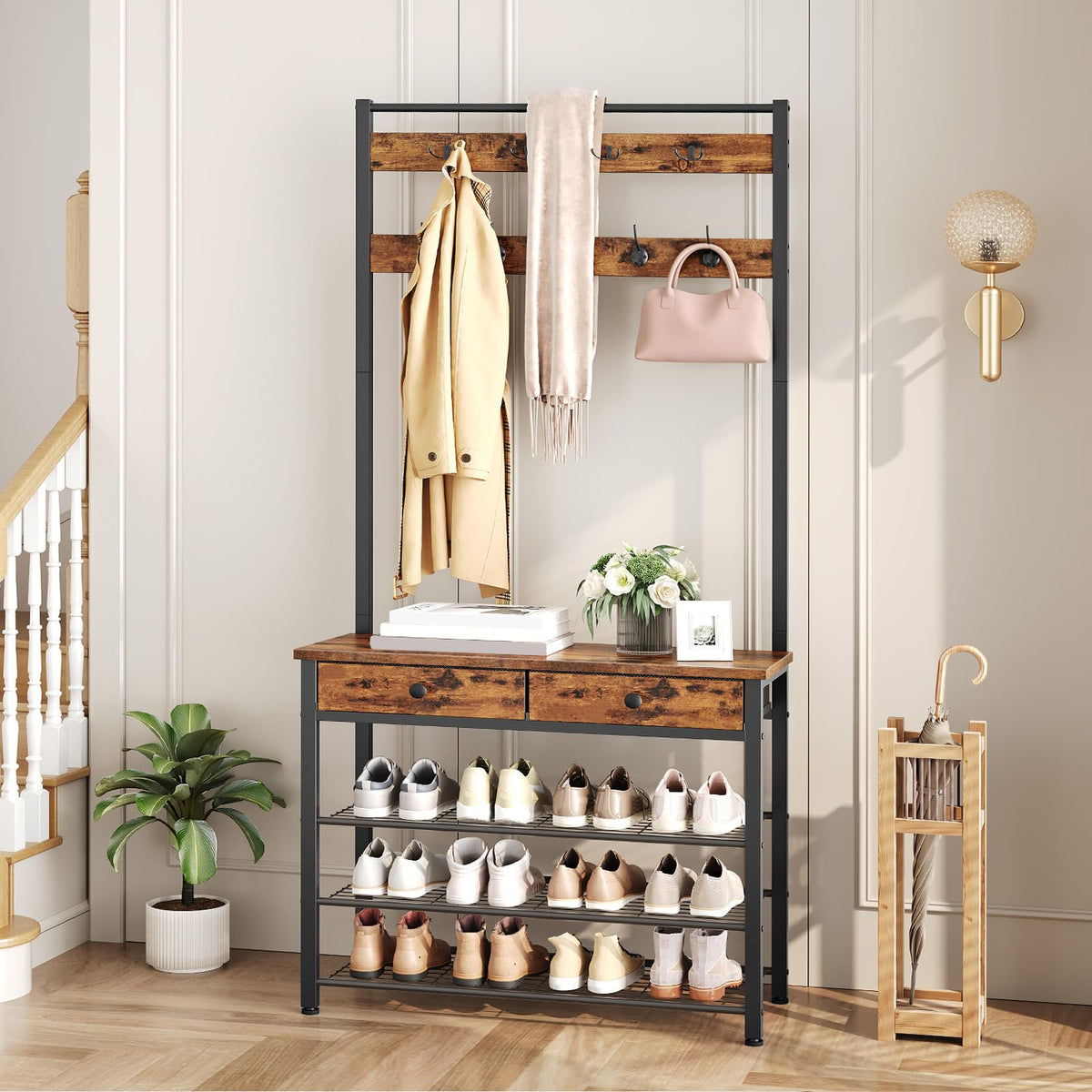 Entryway Hall Tree with Drawers