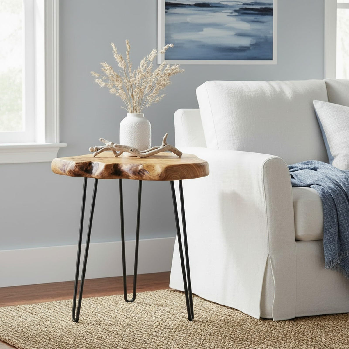 WELLAND Live Edge Cedar End Table with Hairpin Legs, 20.5" H