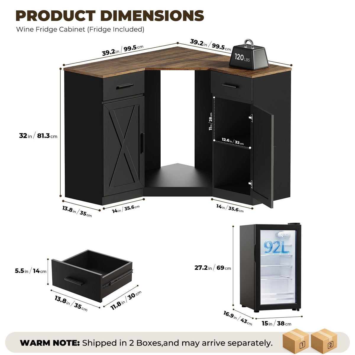 Aauro Home Corner Coffee Bar Cabinet with Fridge (Fridge Included), Black