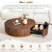 35.4'' Round Drum Coffee Table with Storage, Modern Wooden Round Coffee Tables, Unique Circle Center Table Accent Tea Table with Sturdy Pedestal for Living Room Apartment Small Space (Brown 35.4")