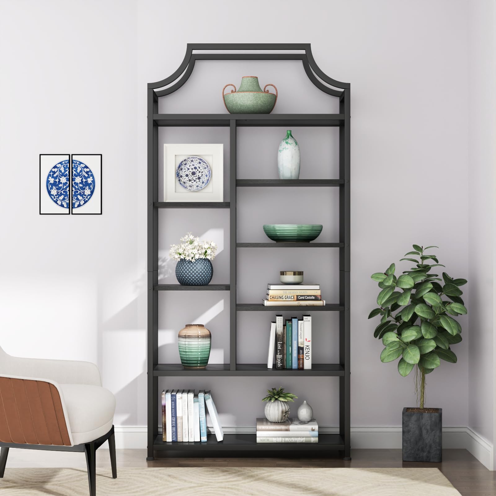 8-Shelf Etagere Bookcase with Metal Frame