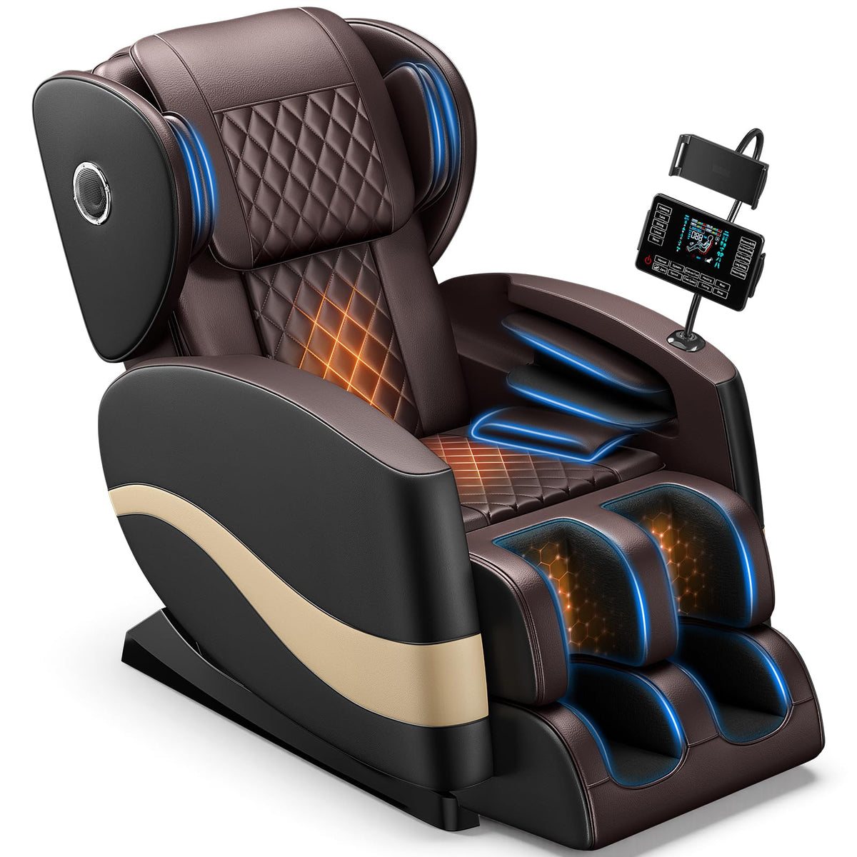 TLIFE Massage Chair Full Body Zero Gravity Recliner 14 Fix Rollers, Brown