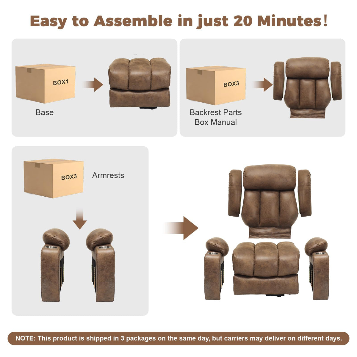 HUSFU Power Lift Recliner with Massage & Heat for Elderly, Leather, Brown