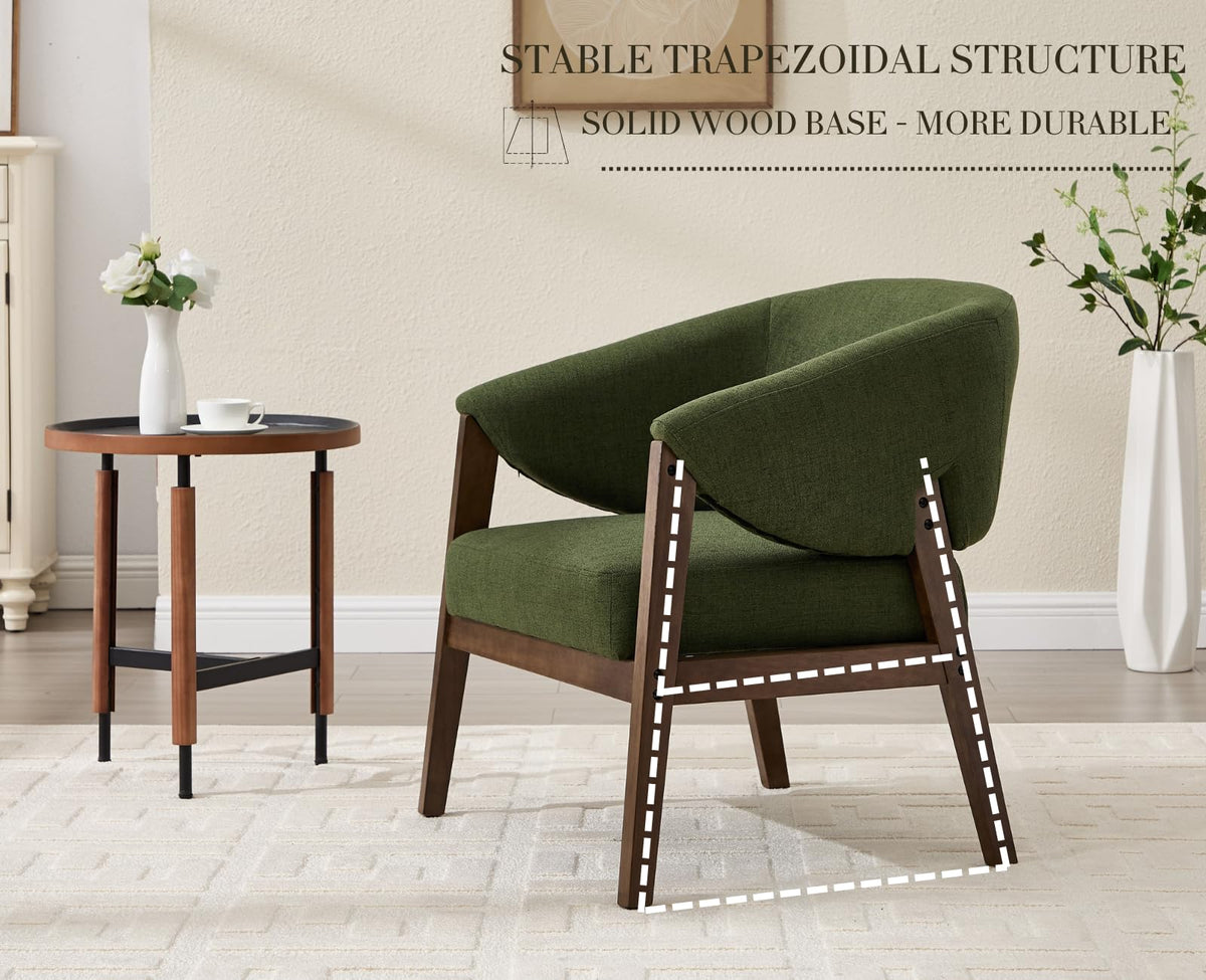 Green Linen Barrel Accent Chair