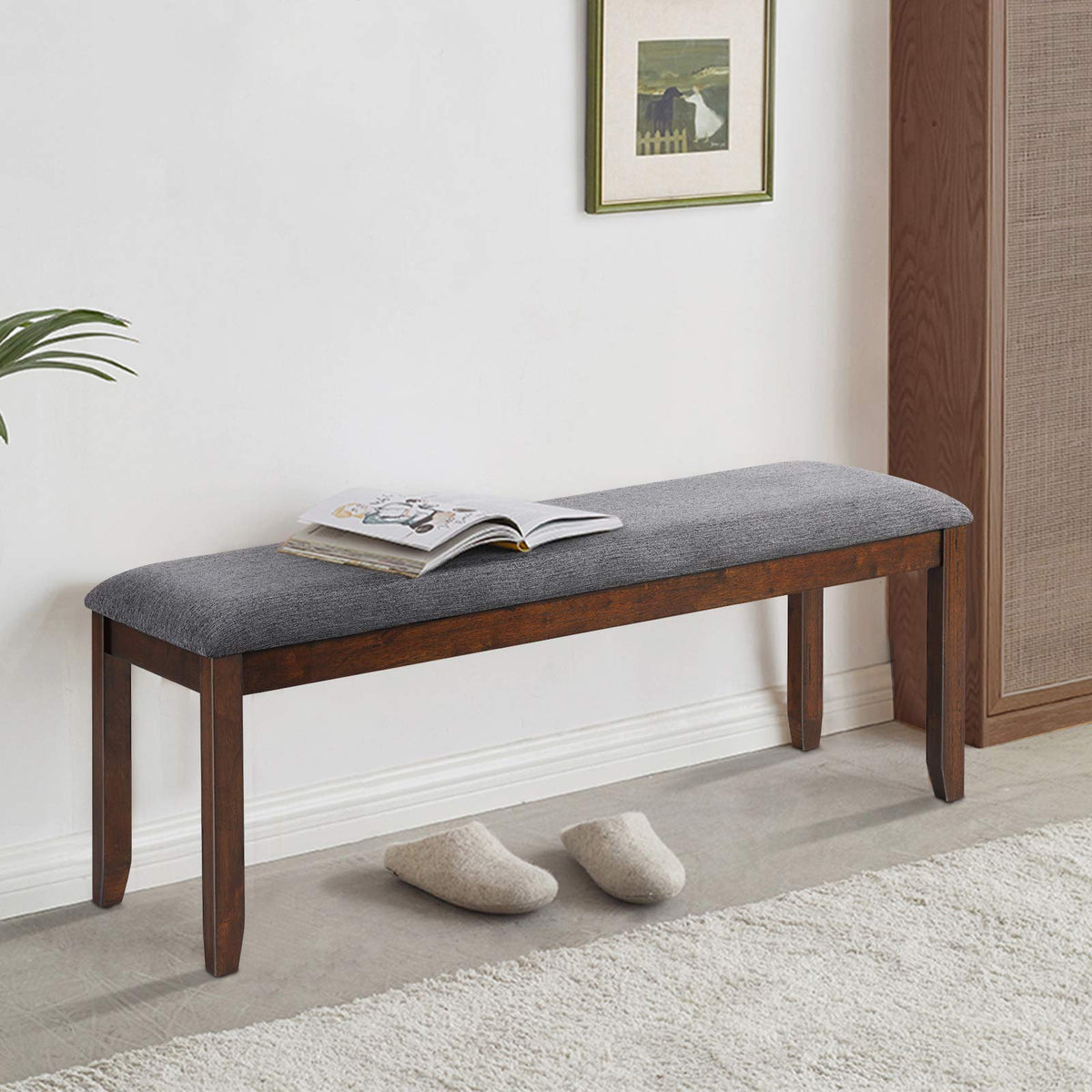 GIANTEX Dining Room Bench with Upholstered Padded Seat, 660lbs Capacity, 47" x 15.5" x 19.5" Ottoman, Wood Kitchen Table Bench for Entryway, Bedroom End of Bed, Grey