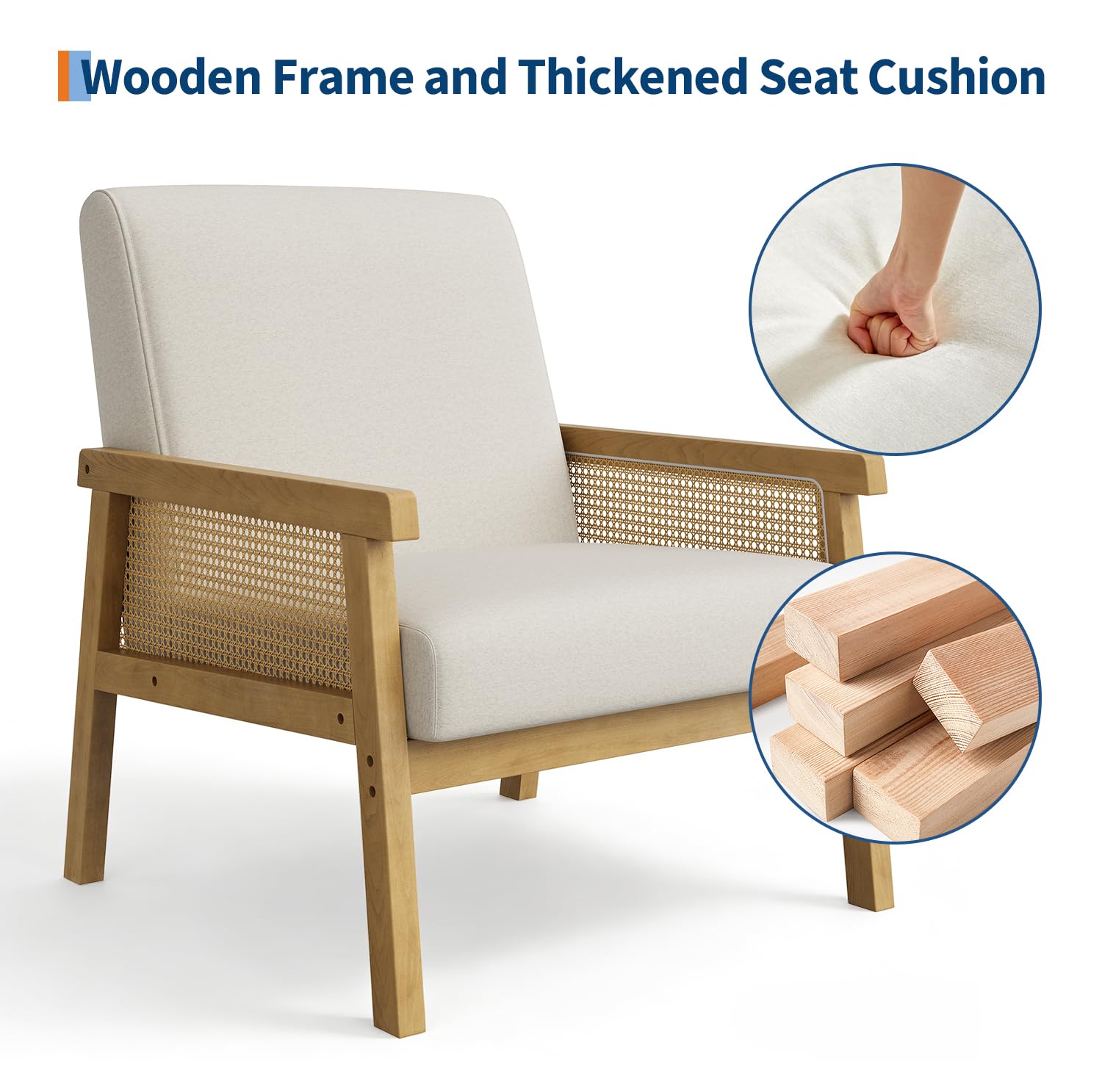 Rattan Accent Chair with High Back & Wooden Frame