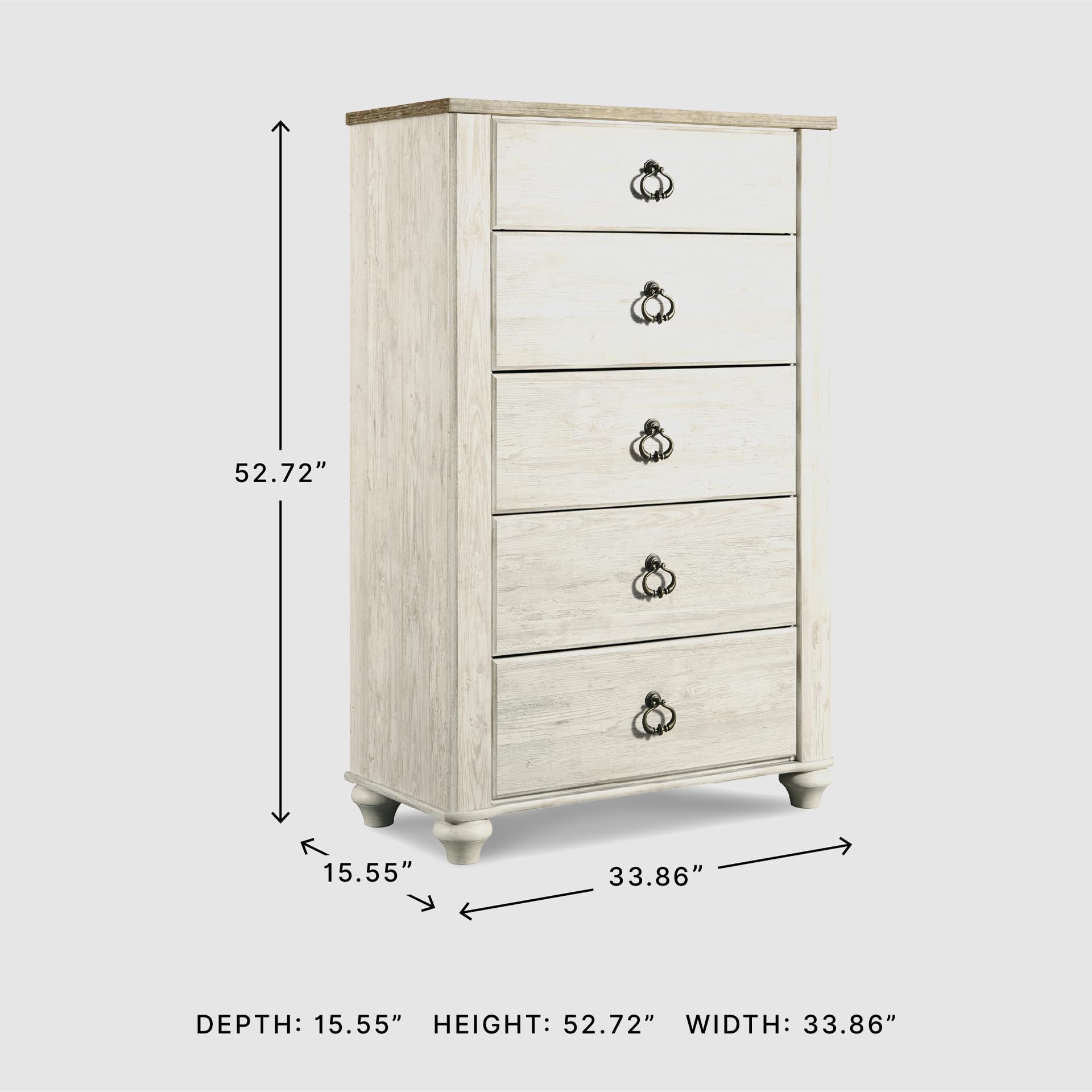 Signature Design by Ashley Willowton 5 Drawer Chest of Drawers, Two-tone Brown and Whitewash
