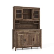 Tall Kitchen Hutch Storage Cabinet with Glass Doors & Microwave Shelf