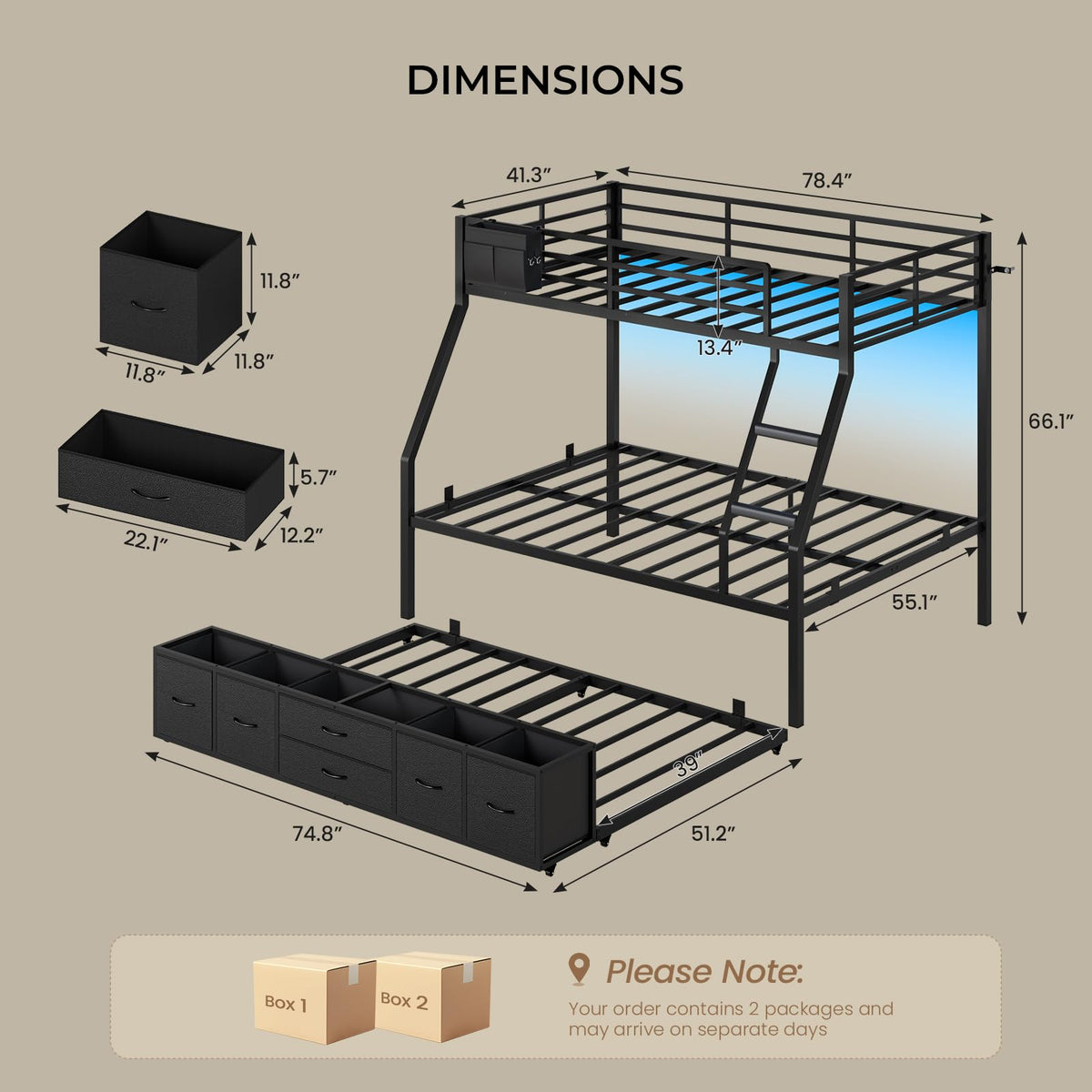 Twin Over Full Bunk Bed with Trundle