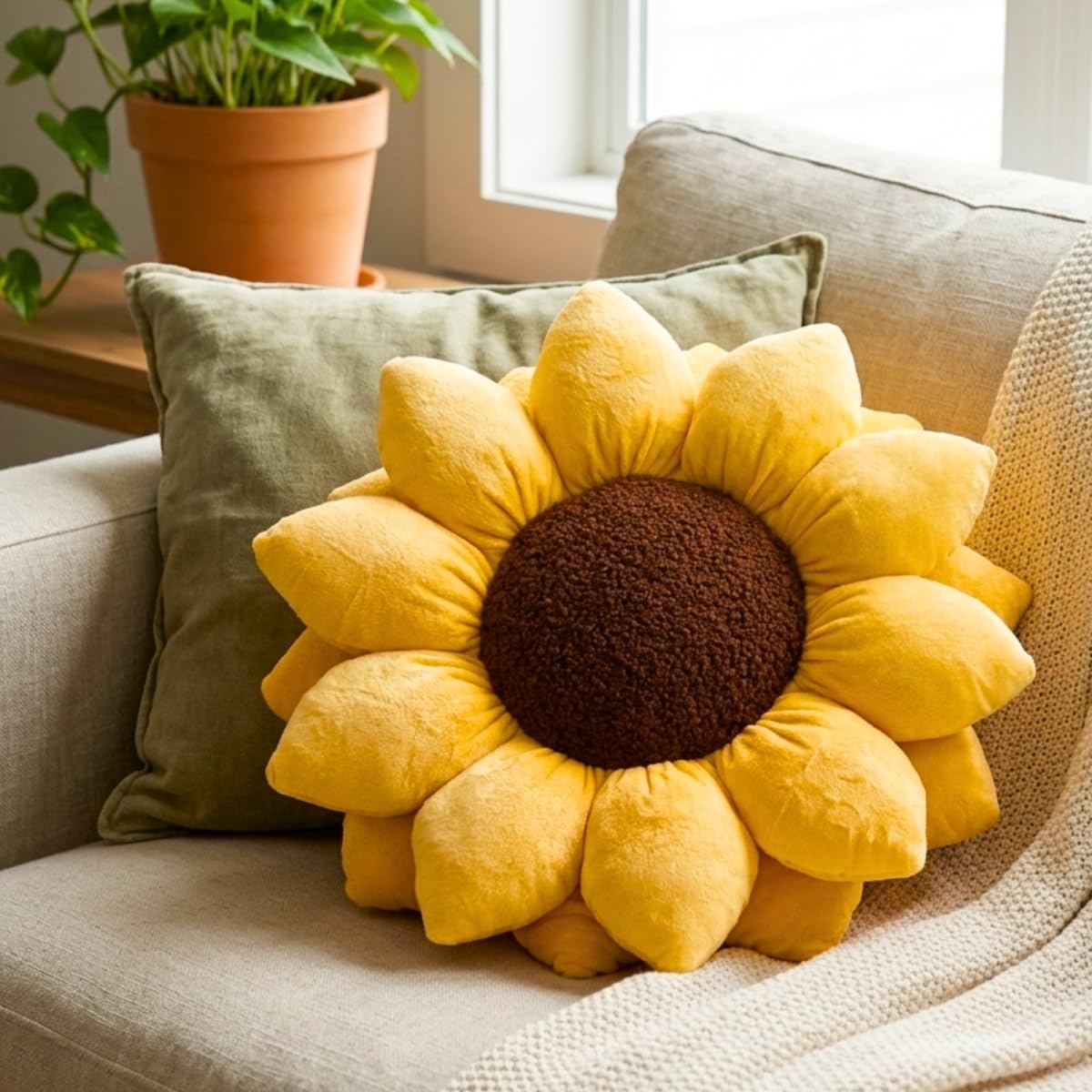 3D Sunflower Shaped Throw Pillow