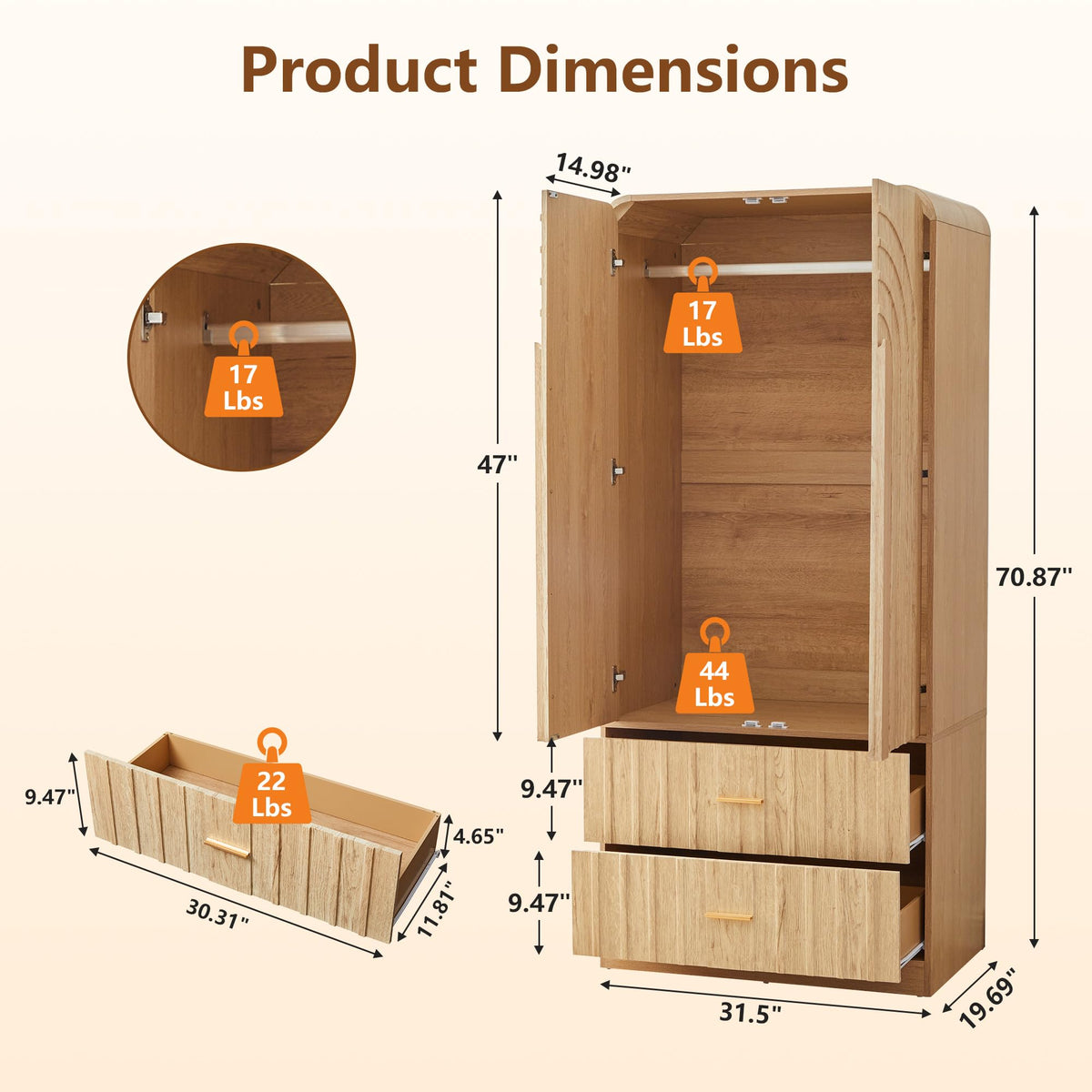 Arched Fluted Wardrobe with Drawers
