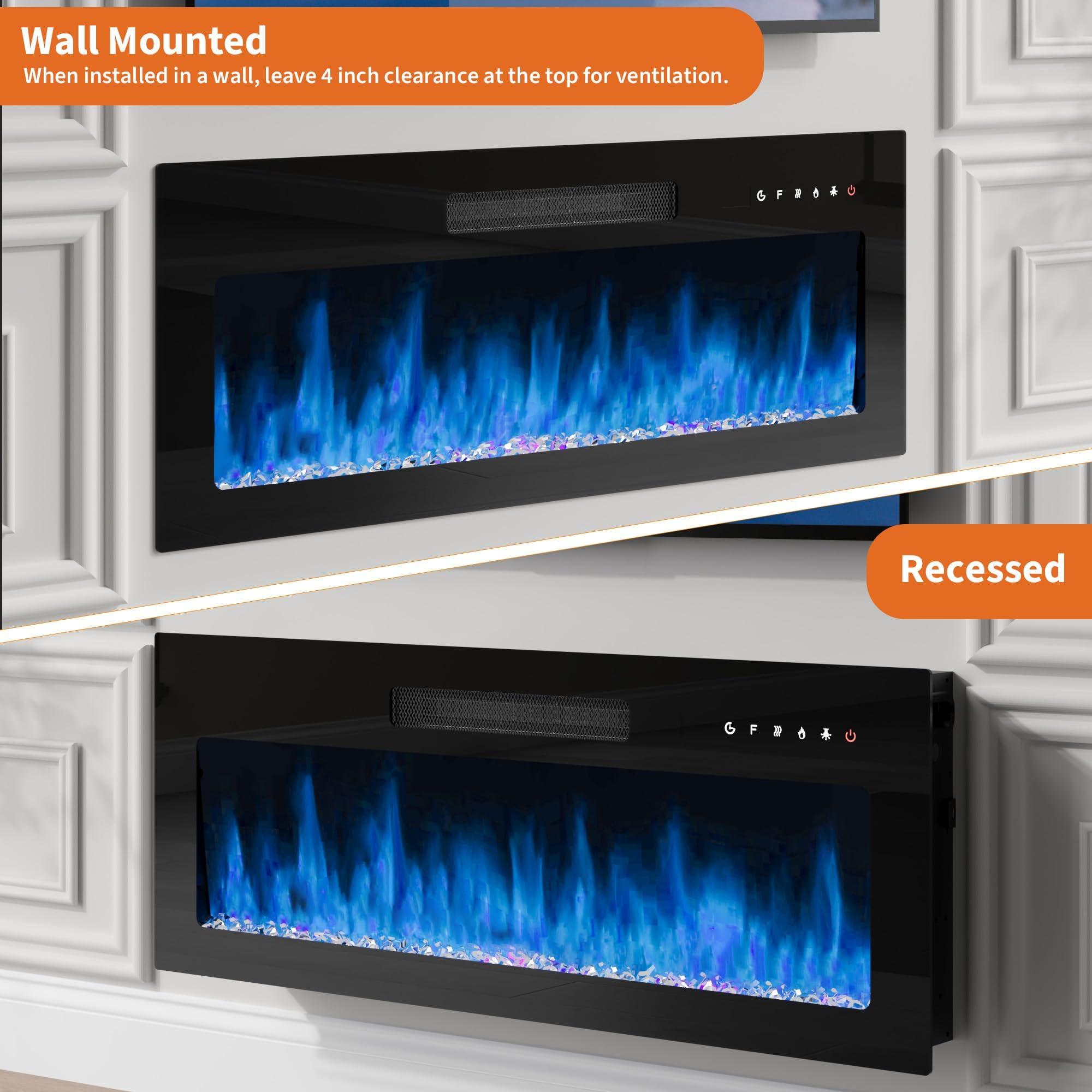 Wall-Mounted Electric Fireplace with Remote