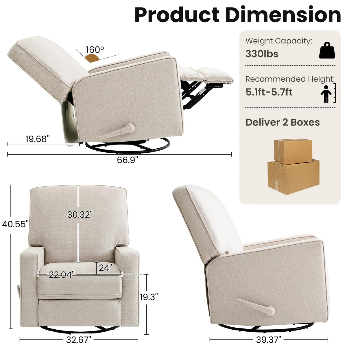 Harkawon Swivel Rocker Recliner Chair, Glider Rocker Recliner, Beige