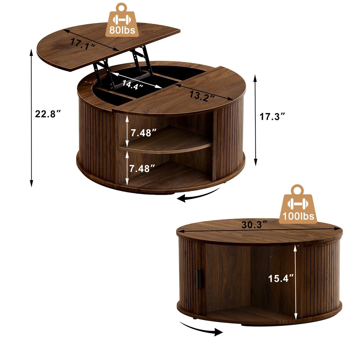 Walnut Round Lift-Top Coffee Table