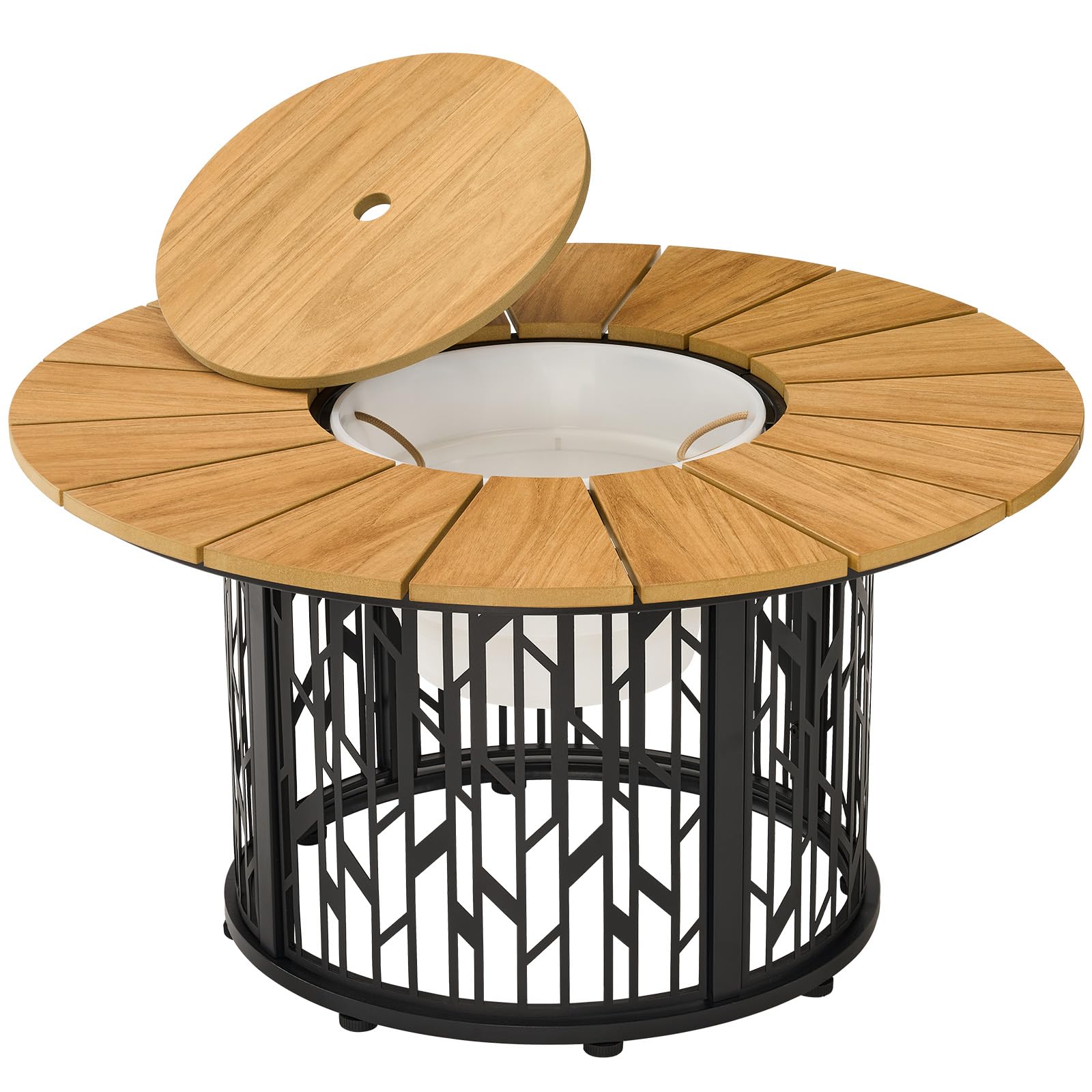 Solar Outdoor Coffee Table with Ice Bucket & LED Light