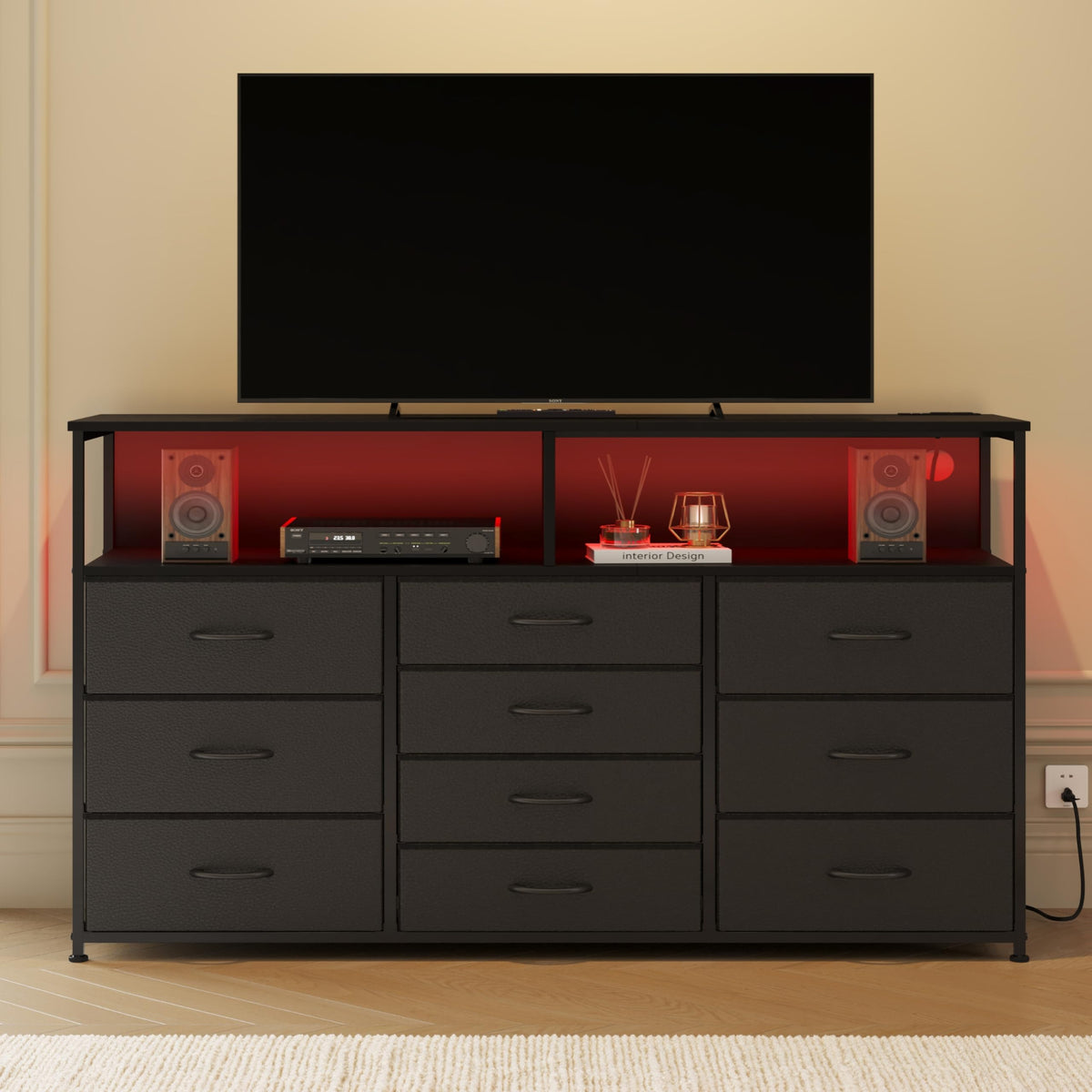 10-Drawer LED Dresser TV Stand