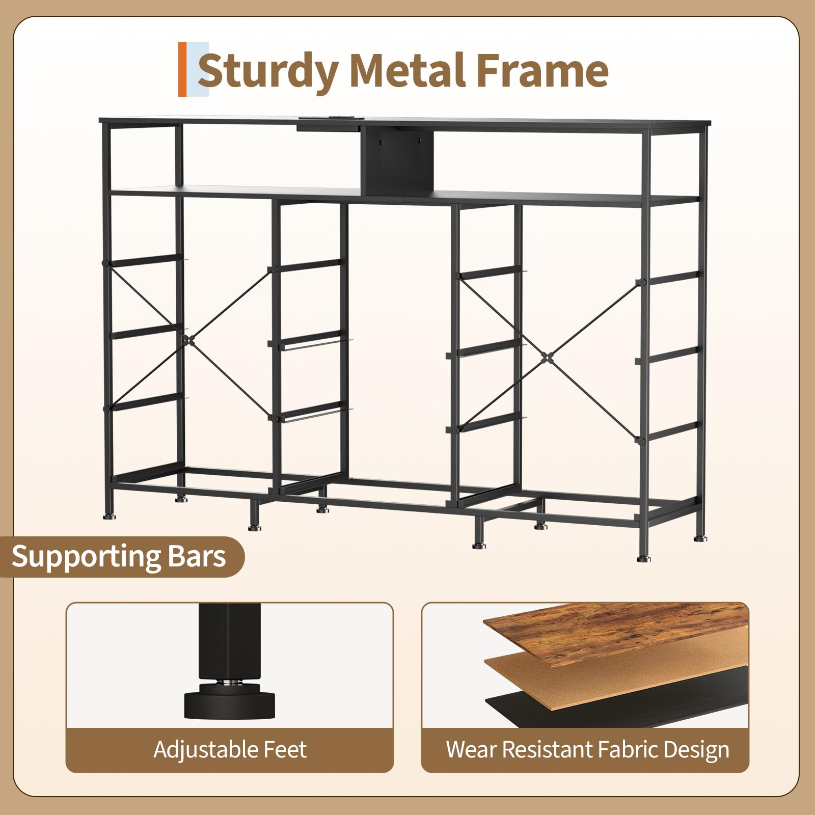 Dresser for Bedroom with LED Lights & Charging Station, 11 Drawer Dressers & Chests of Drawers, Steel Frame, Wood Top, 55 ” Fabric Dresser TV Stand for Bedroom,Hallway, Storage Organization, Entryway