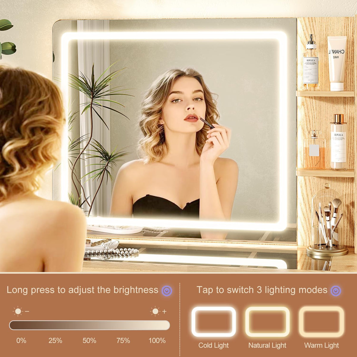 Glass-Top Makeup Vanity with LED Mirror