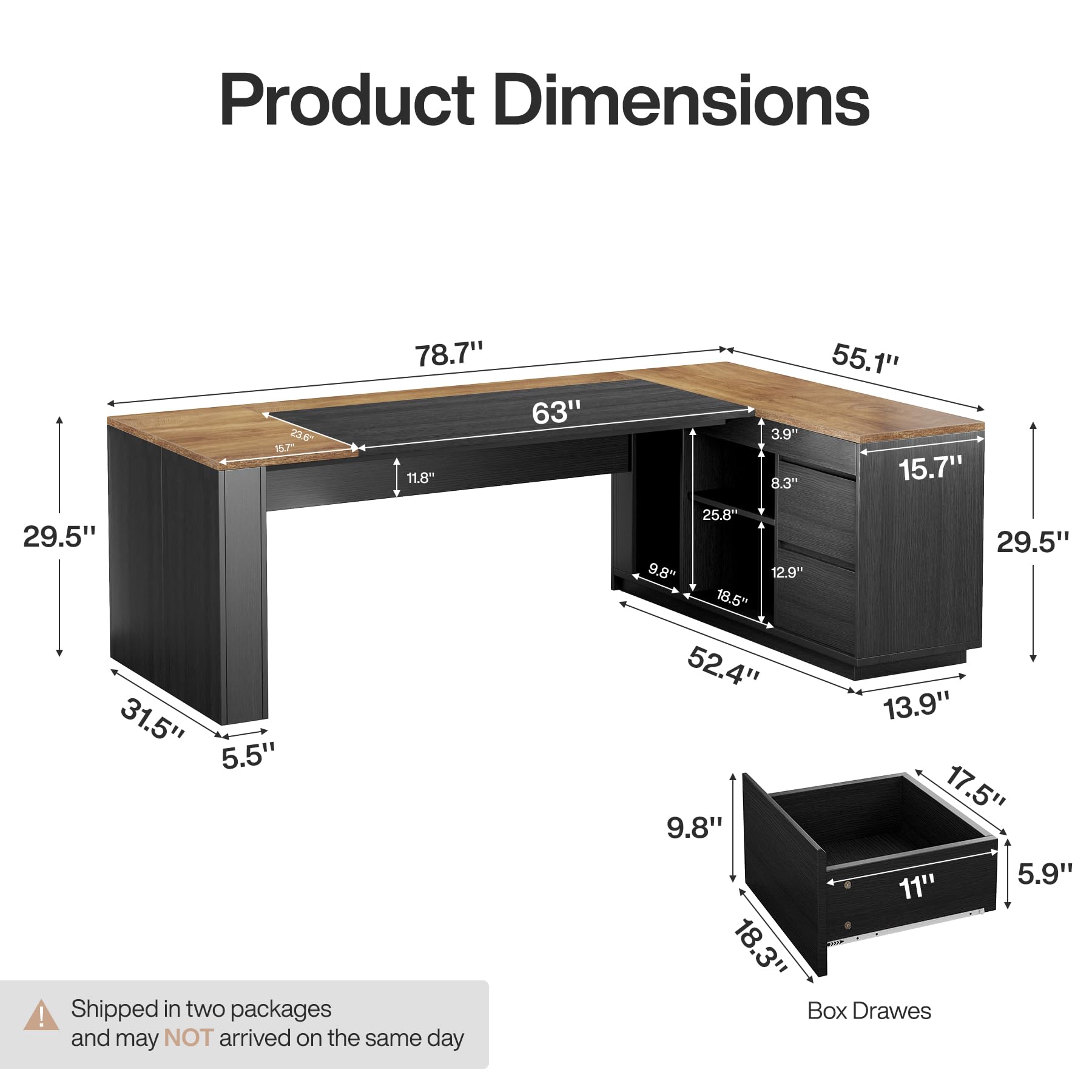 Tribesigns 78" L Shaped Executive Desk with Drawers, Large Office Computer Desk with Cabinet and Storage Shelves, Modern Business Furniture Sets Workstation for Home Office (Brown&Black)