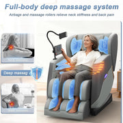 Massage Chair Full Body, Zero Gravity Massage Chair with 16 Fix Rollers, Auto Massage Program, Foot Massage, Recliner Chair with Heating, Touch Screen Controller, Bluetooth Speaker(Light gray)