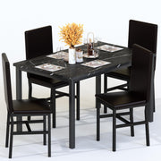 AWQM Dining Table Set for 4, Modern Faux Marble Dining Table Set with 4 Upholstered PU Leather Chairs,Dining Room Table Set for Kitchen, Breakfast Nook, Dining Room, Black