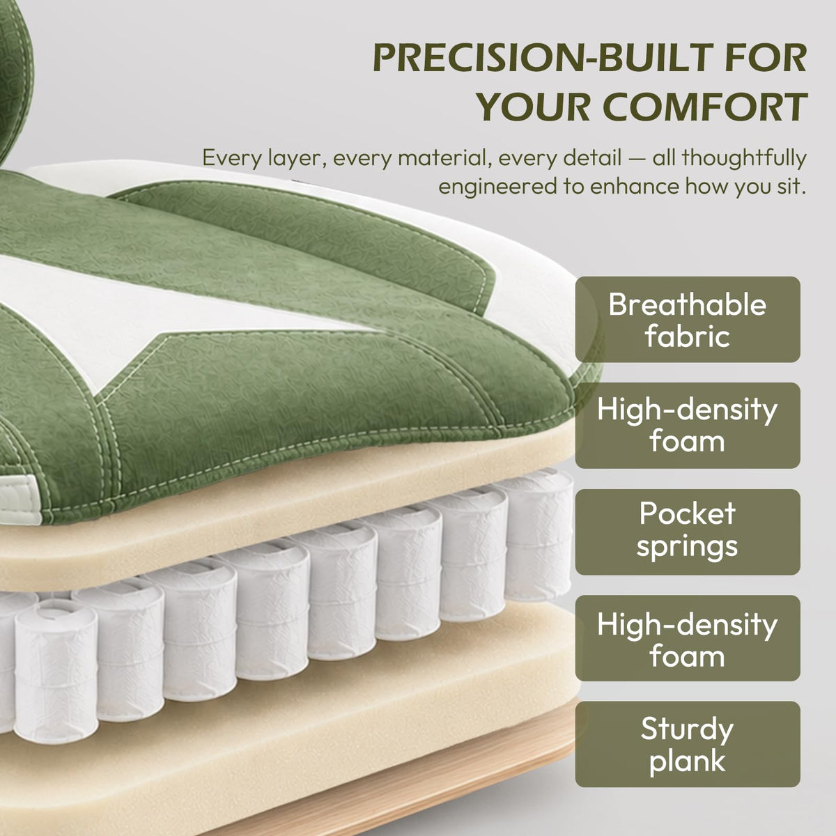 Green Chenille Gaming Chair with Footrest