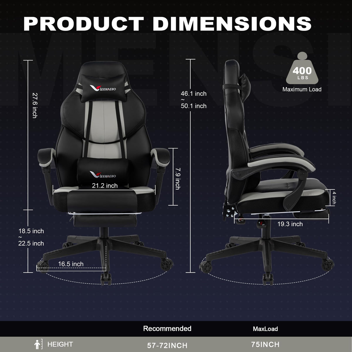 Wide Seat Gaming Chair with Footrest