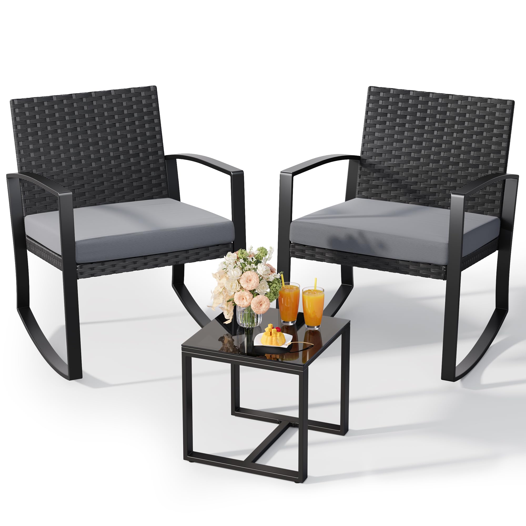 3-Piece Rattan Patio Bistro Set with Coffee Table
