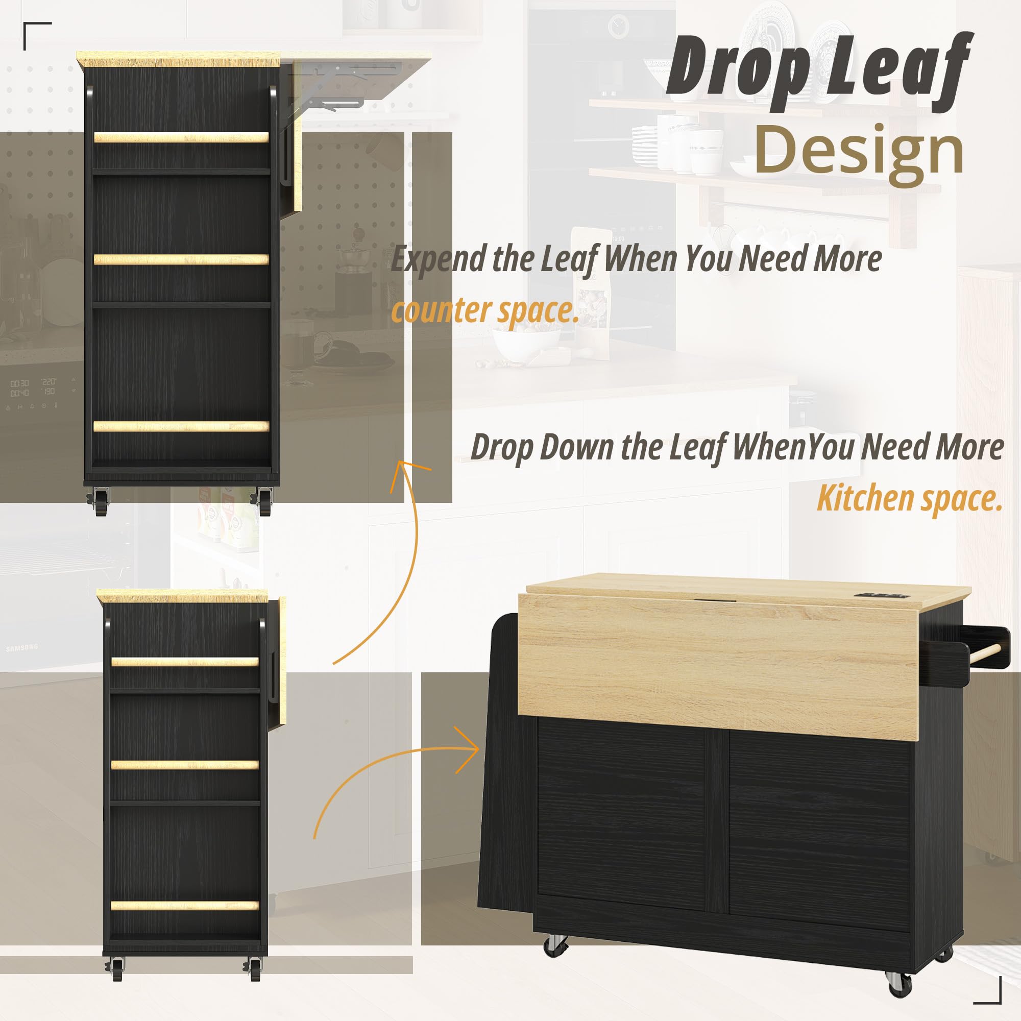 Kitchen Island Cart with Storage & Drop Leaf