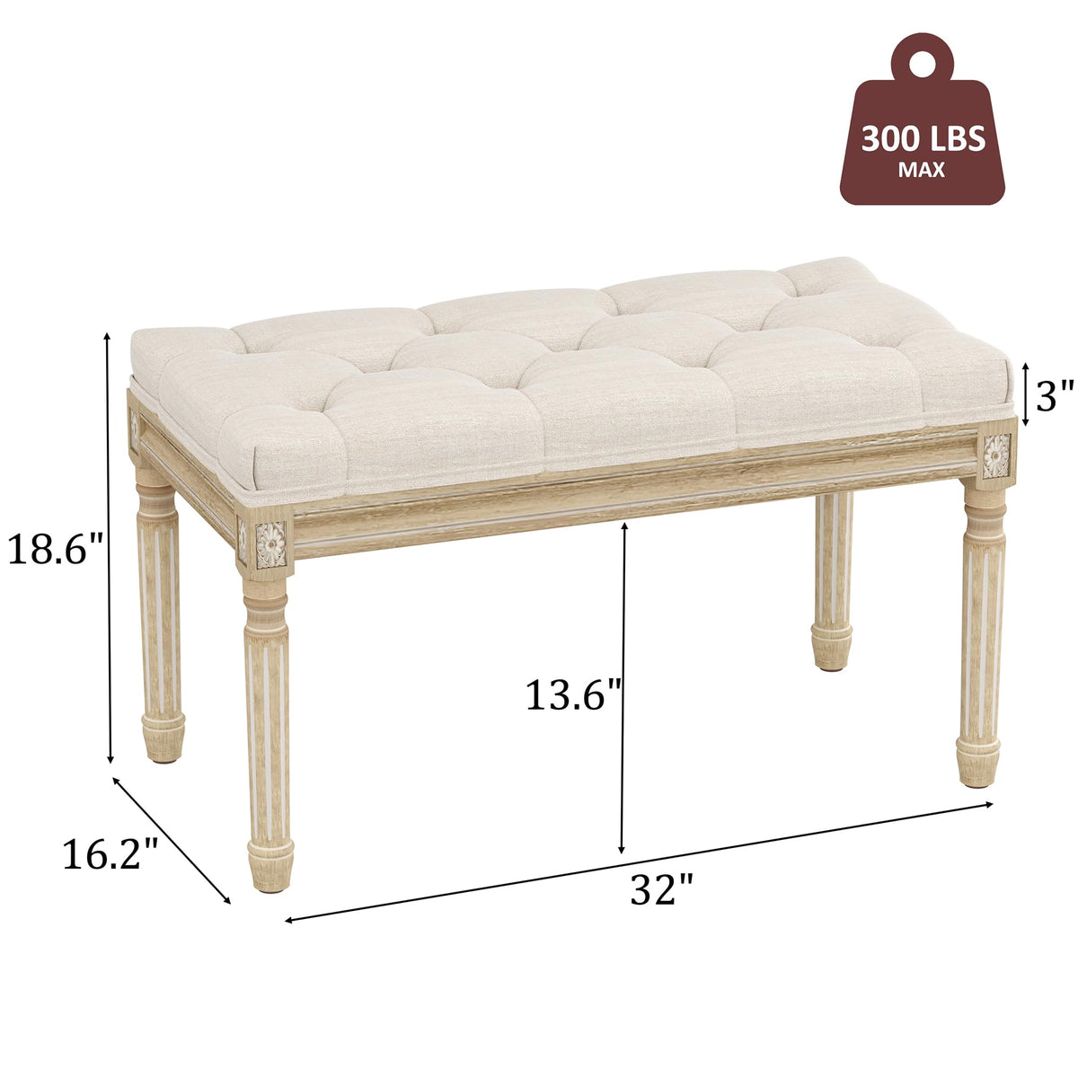 Beige Tufted Upholstered Bench
