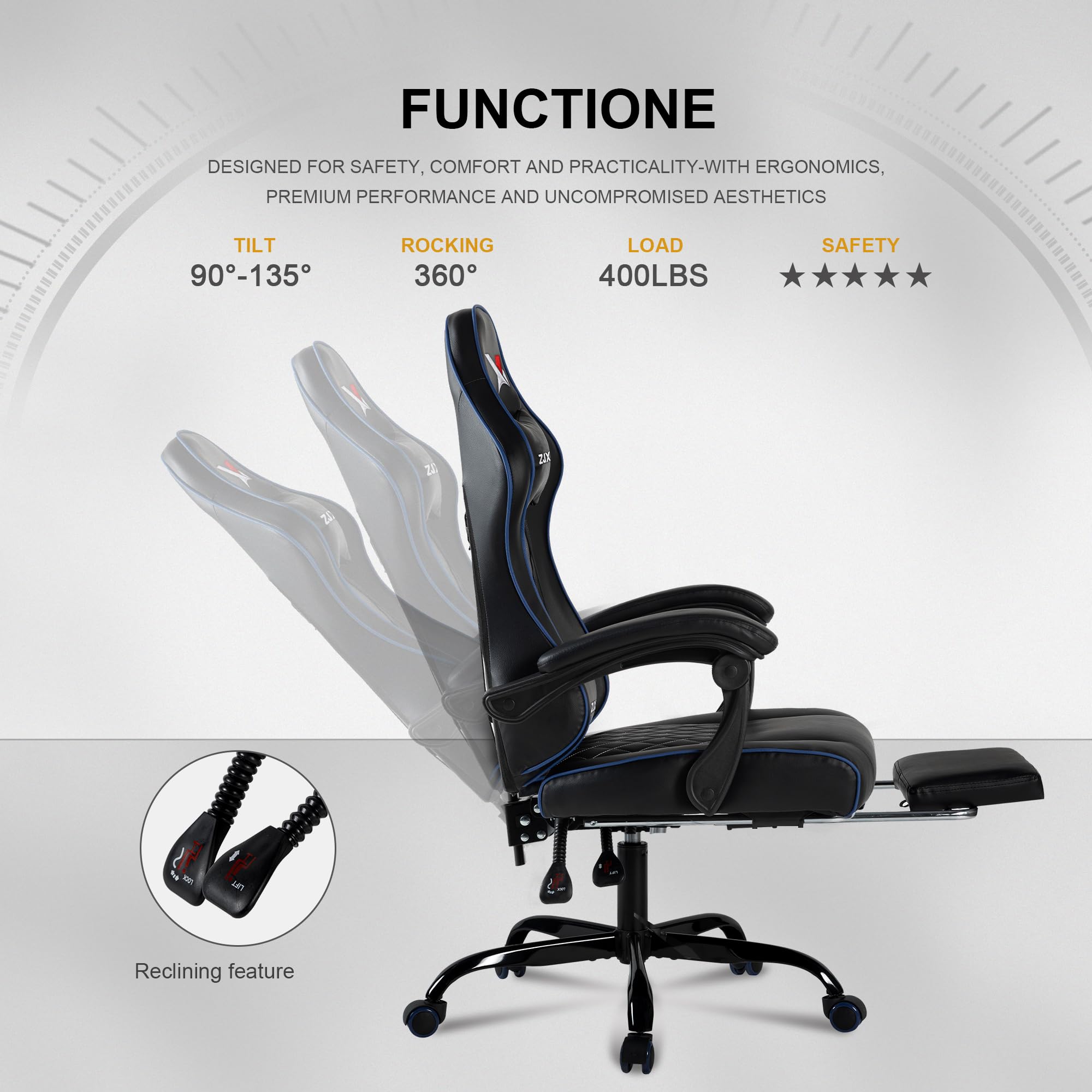 Ergonomic High-Back Gaming Chair with Footrest & Lumbar Support