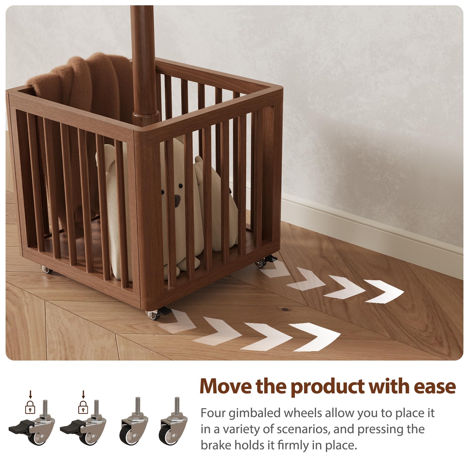 Wood Tree Coat Rack with 10 Hooks & Rolling Wheels