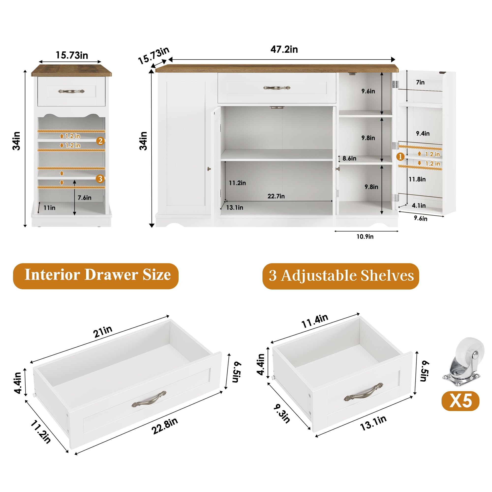 Kitchen Island Cart with Storage on Wheels