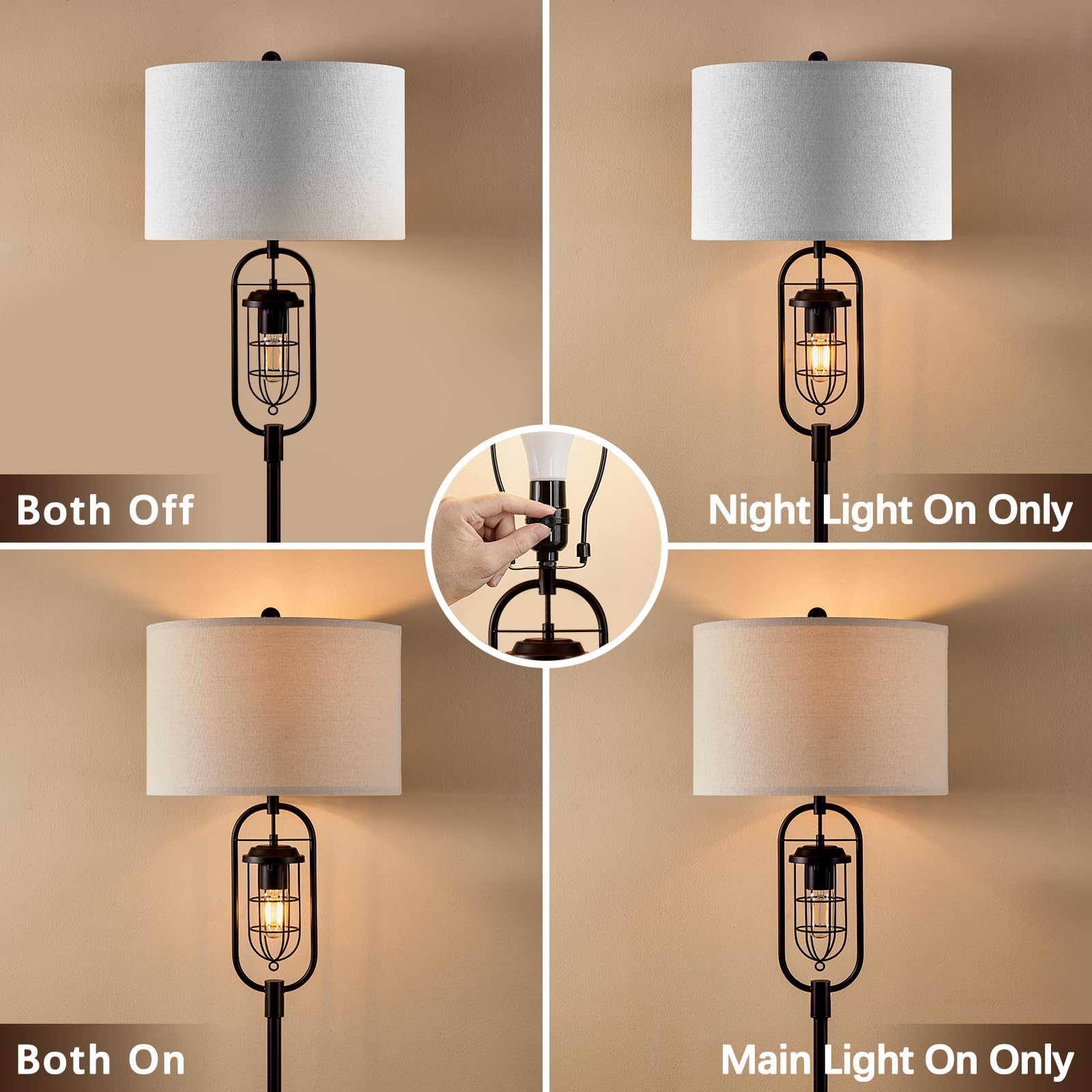 KAWOTl Farmhouse Floor Lamp with Night Light, 62.5’’ Industrial Bronze Standing Lamp for Living Room, Bedroom, Home Office, Rustic Lantern-Style (LED Bulbs Included)