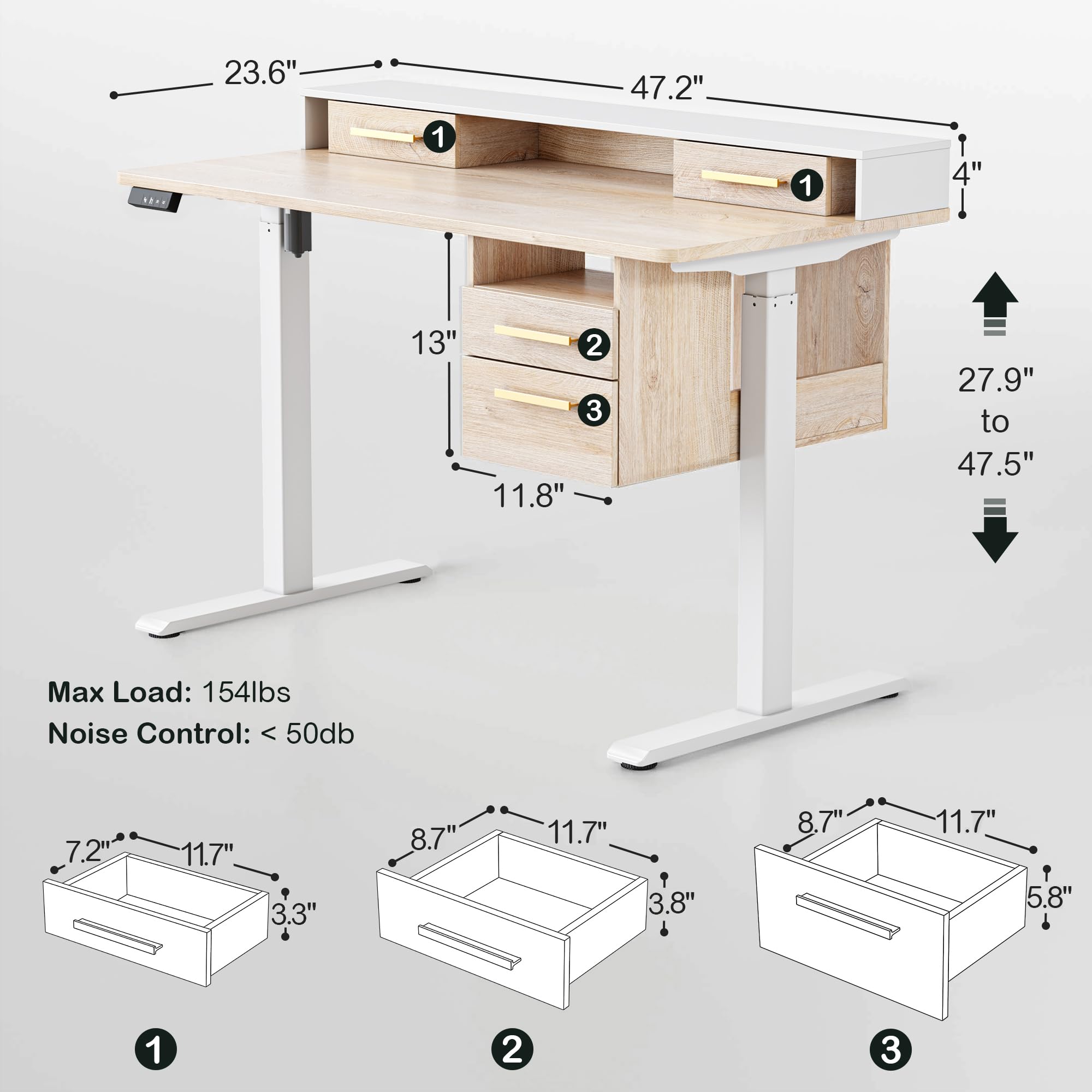 Electric Standing Desk Set with Hutch & Executive Desk