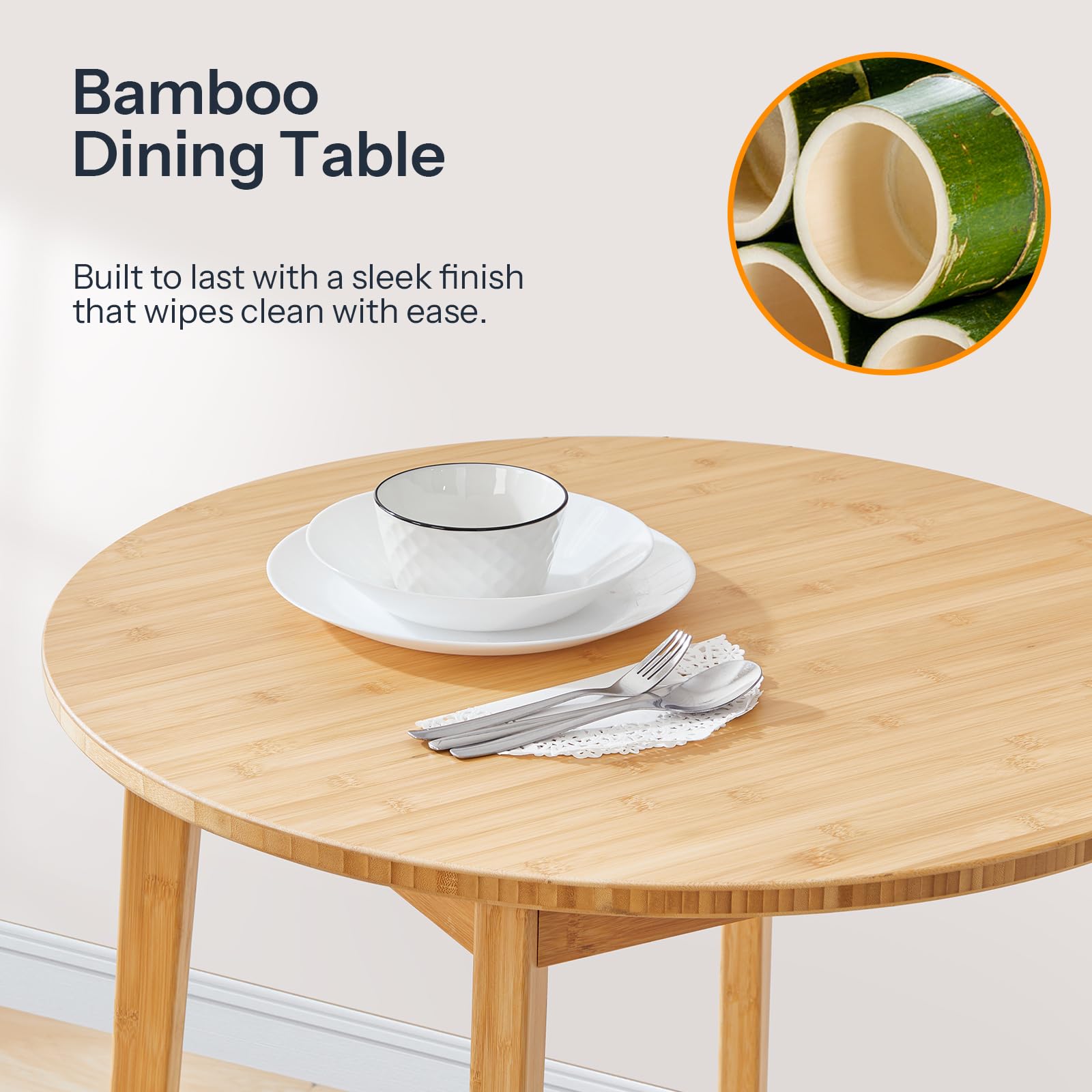 Round Bamboo Dining Table for 2