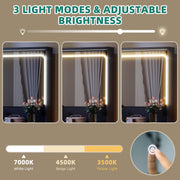 DWVO Vanity Desk with Light and Mirror, 3 Lighting Modes, L-Shaped Corner Vanity Table, 48" Large Dressing Table with 5 Tempered Glass Drawers with Open Storage Shelves