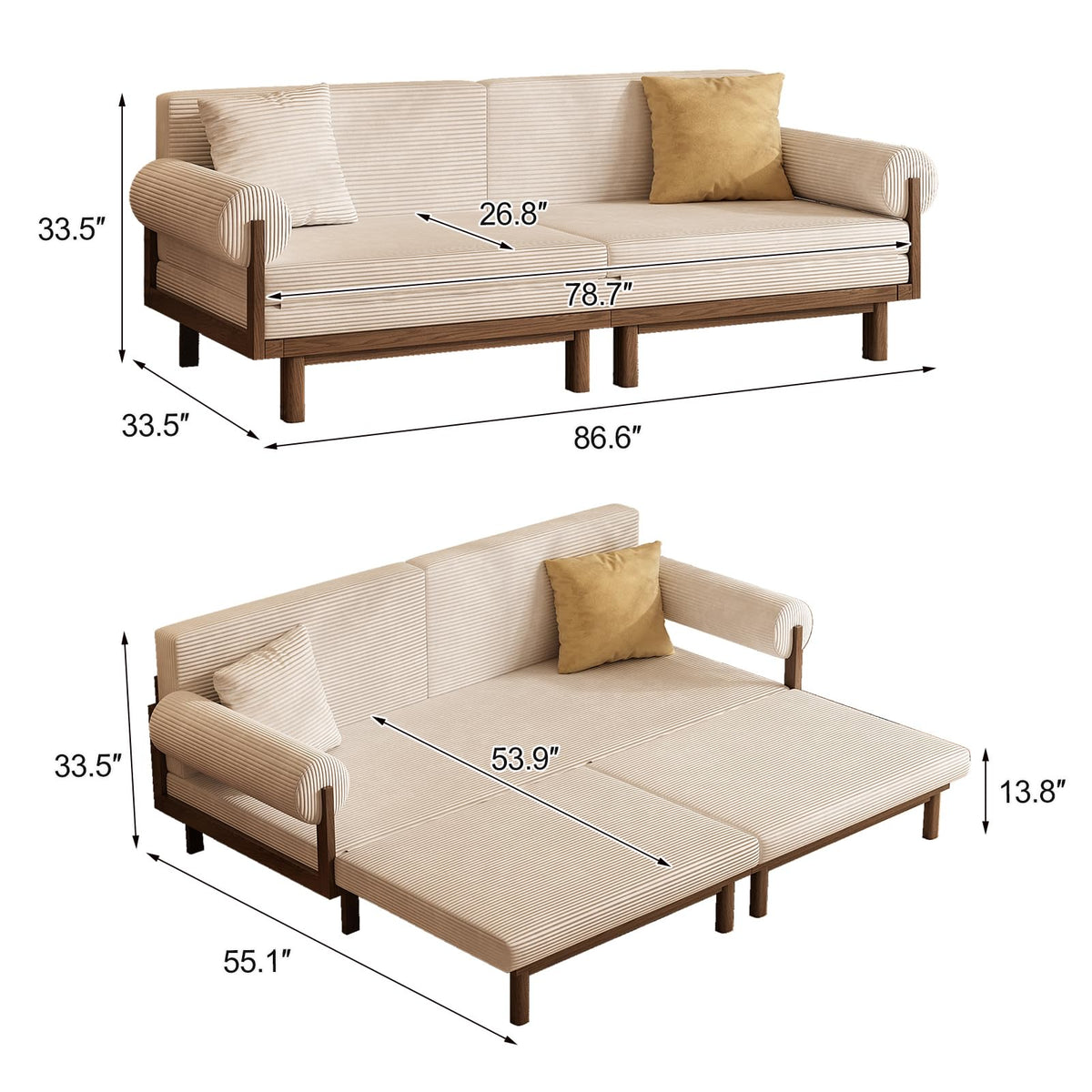 Corduroy Pull-Out Sofa Bed
