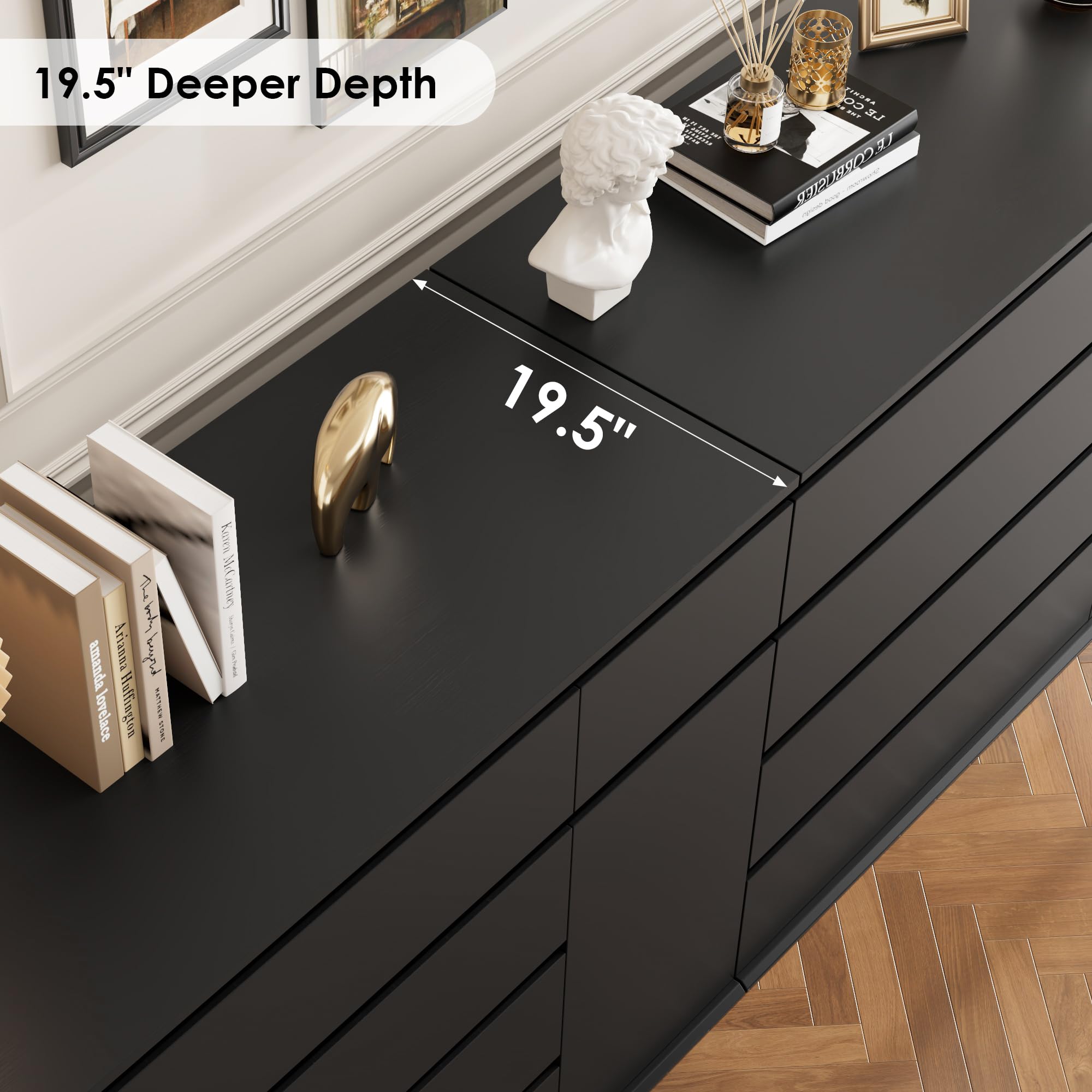 FOTOSOK 5 Drawer Dresser, Black Dresser for TV Stand, Double Wide Storage Chest of Drawers with Door, Deep Drawers and Wide Storage Space